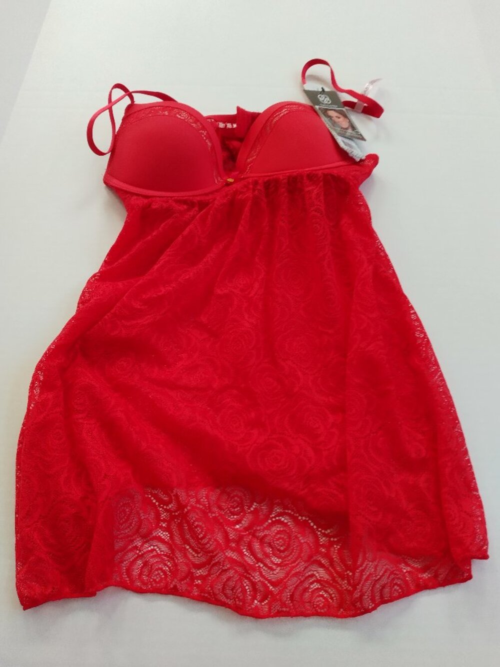 NWT Daisy Fuentes Babydoll Set-Matching Panty-Size S-Scarlet--Sexy Lace Overlay